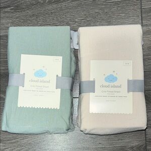 Cloud Island Crib Fitted Sheet Set - Light Green and Beige